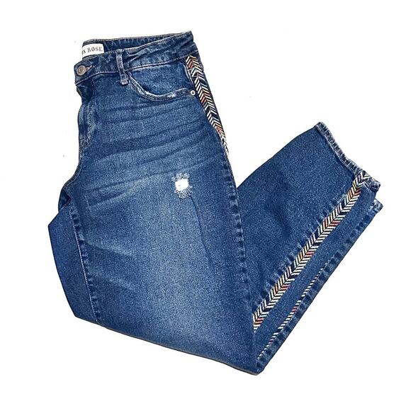 Knox Rose Boho Embroidered Side Stripe Ankle Jeans Women's 8 - Picture 1 of 7